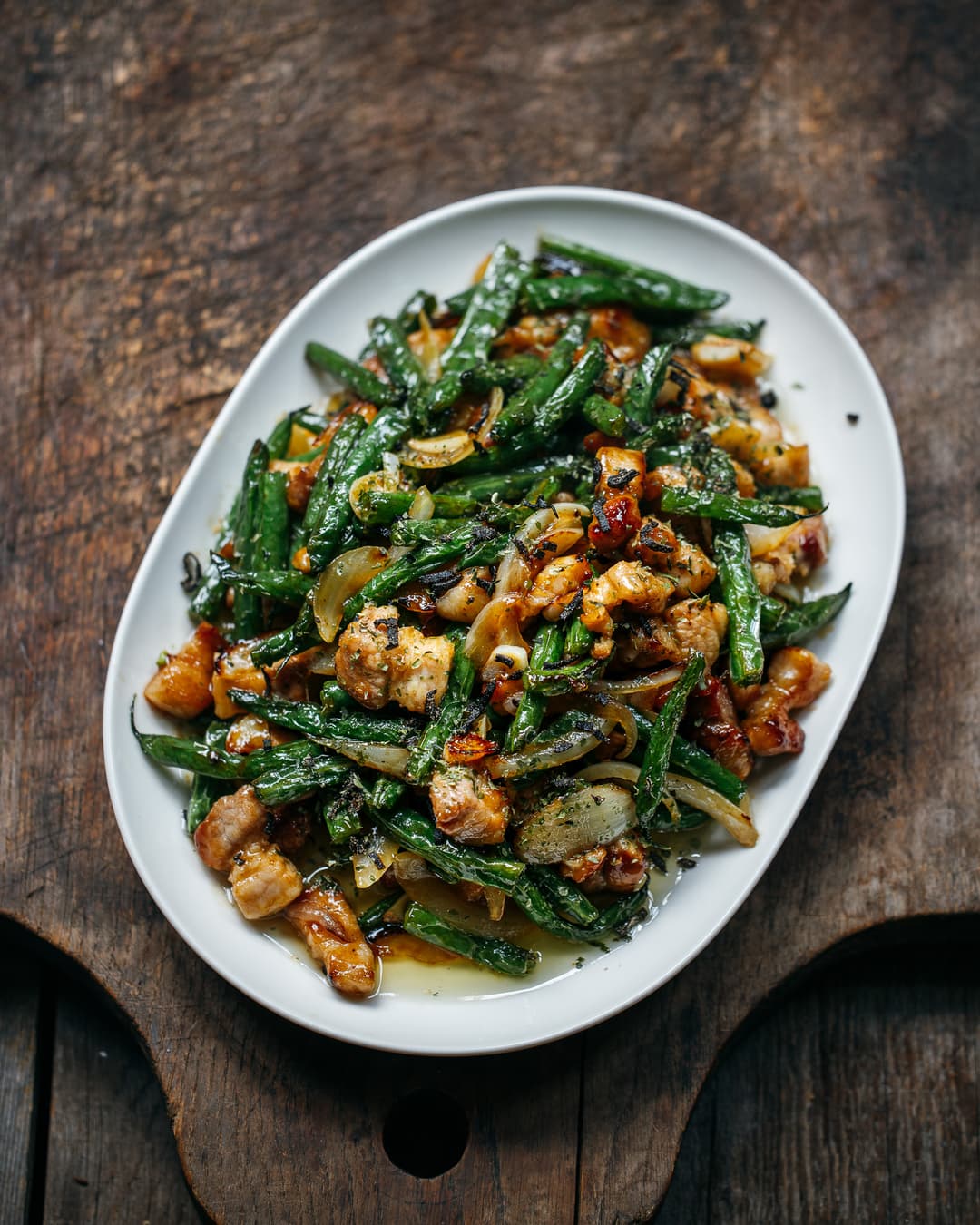 Pork with green beans and shiokombu