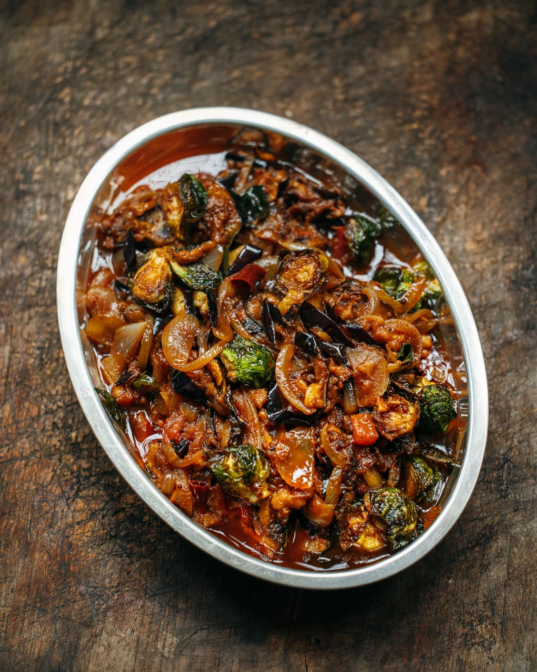 Eggplant and brussels sprouts kadai Eggplant and brussels sprouts kadai